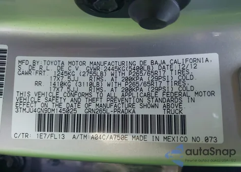 2013 Toyota Tacoma Prerunner V6 from USA, damaged, VIN 3TMJU4GN9DM145025